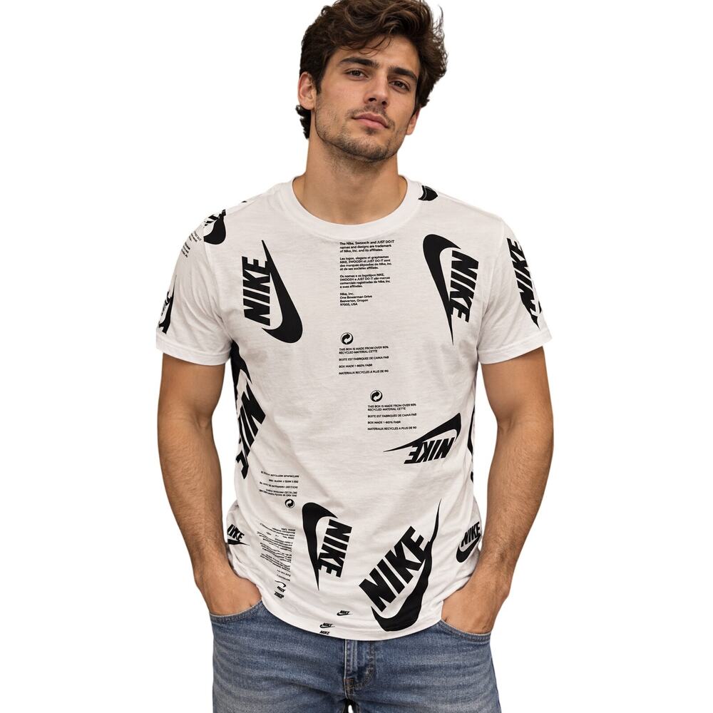 The nike tee sz S spell out all over print black white y2k nostalgia knit cotton